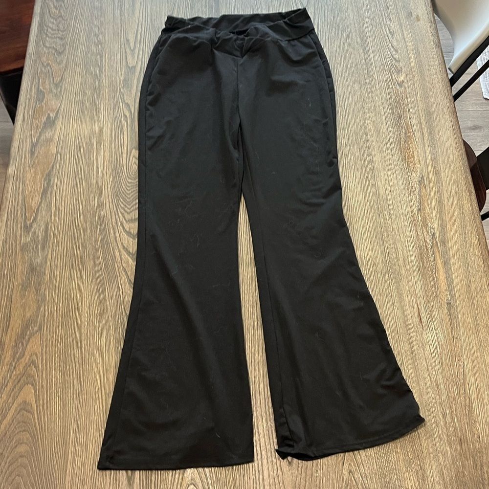 Womens Flare Yoga Pants V-Front Elastic Waist High Rise Pull-On Black Size XL